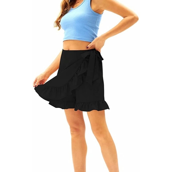 Women's High Waist Shorts Swing Ruffle Frill Mini - Picture 2 of 5